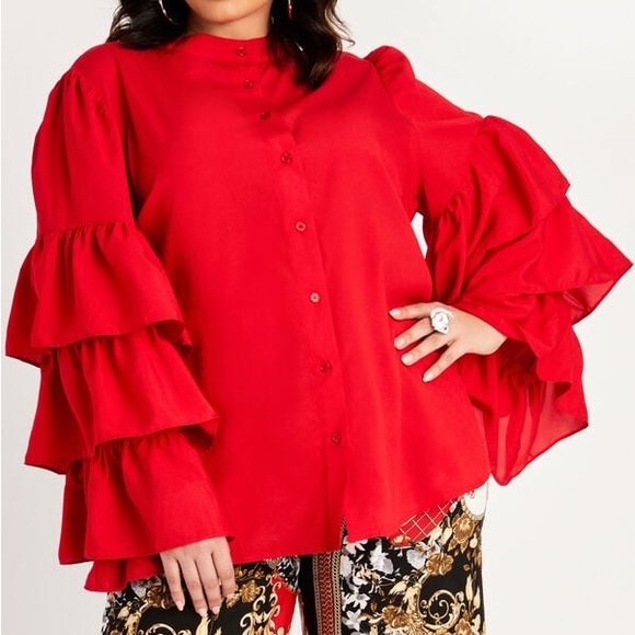 Ashley Stewart Tops - Ashley Stewart Drama Ruffle Sleeve Button Up Top NEW Women’s Plus Size 24 Blouse